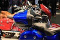 Motorcycle Indian Roadmaster Elite 2018 blue and black. The trunk and the second seat close-up