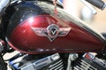 Motorcycle Kawasaki VN400C Vulcan 400 Classic. Fuel tank with logo close-up Royalty Free Stock Photo