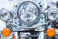 The headlights of a cruiser motorcycle close up Royalty Free Stock Photo