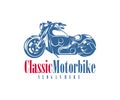 Motorcycle monochrome emblems, logo and motorbike badges with descriptions of custom bikes, classic garage. vector illustration Royalty Free Stock Photo