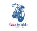Motorcycle monochrome emblems, logo and motorbike badges with descriptions of custom bikes, classic garage. vector illustration Royalty Free Stock Photo