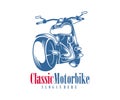 Motorcycle monochrome emblems, logo and motorbike badges with descriptions of custom bikes, classic garage. vector illustration Royalty Free Stock Photo