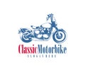 Motorcycle monochrome emblems, logo and motorbike badges with descriptions of custom bikes, classic garage. vector illustration Royalty Free Stock Photo