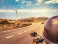 Wind farm along the road Royalty Free Stock Photo