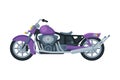 Motorcycle, Motor Vehicle Transport of Purple Color, Side View Flat Vector Illustration