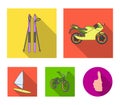 Motorcycle, mountain skiing, biking, surfing with a sail.Extreme sport set collection icons in flat style vector symbol Royalty Free Stock Photo