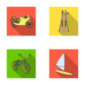 Motorcycle, mountain skiing, biking, surfing with a sail.Extreme sport set collection icons in flat style vector symbol Royalty Free Stock Photo