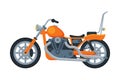 Motorcycle, Orange Motor Bike Vehicle, Side View Flat Vector Illustration