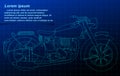 Motorcycle outline on blueprint background.