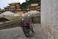 A motorcycle parked in front of Serti Gompa Monastery in Langmusi, Amdo Tibet. Pic was taken in September 2017.