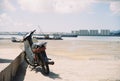 A motorcycle is parking on the ground