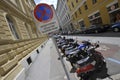 Motorcycle parking lot in road traffic