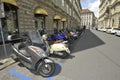 Motorcycle parking lot in road traffic