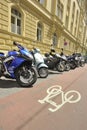 Motorcycle parking lot in road traffic