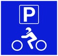 Motorcycle parking only sign. Blue background.