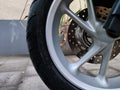 Automatic motorcycle front tire Royalty Free Stock Photo
