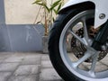 Automatic motorcycle front tire Royalty Free Stock Photo