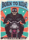 Motorcycle poster. Bikers club freedom symbols animal in helmet exact vector retro style poster with place for text