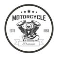 Motorcycle premium repair services round logo with pistons and stars