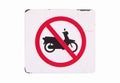 Motorcycle prohibited, traffic sign, No motorbike or no parking panel red white isolated on white background. Royalty Free Stock Photo
