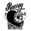 Motorcycle racing. Biker skull in racer helmet. For logo, label, sign, poster, card Royalty Free Stock Photo