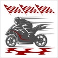 Motorcycle racing on the racetrack and checkered flag Royalty Free Stock Photo