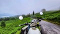 Motorcycle ridding in isolated beautiful mountain at morning from flat angle