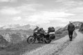 Motorcycle rider enjoy the momment. Touring adventure motorbike on the top of mountain, enduro, off road, beautiful view, black