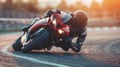 Motorcycle rider leaning into a curve, Man on a motorbike at high speed leaning in the curve, Racing sport Royalty Free Stock Photo