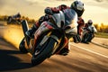 Motorcycle rider rides on the race track. Motosport Concept. Background with copy space.