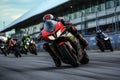 Motorcycle rider rides on the race track. Motosport Concept. Background with copy space.