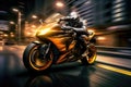 Motorcycle rider riding on the road at night. Motion blur, EBR racing motorcycle with abstract long exposure dynamic speed light