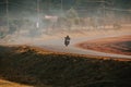 Motorcycle rider on the road in Kenya, Africa. Transport in Africa, illustration photo