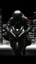Motorcycle rider, sports bike, intense speed, white black background Royalty Free Stock Photo