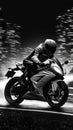 Motorcycle rider, sports bike, intense speed, white black background Royalty Free Stock Photo