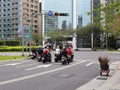 Motorcycle rider waiting the traffic lights