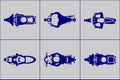 Motorcycle with riders top view icon set Royalty Free Stock Photo