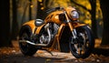 Motorcycle riding in the forest, shiny chrome, speed, adventure, nature generated by AI