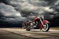 Motorcycle on a road in the desert with stormy sky. American motorcycles on the, AI Generated Royalty Free Stock Photo