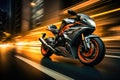 Motorcycle on the road with motion blur. 3d rendering, EBR racing motorcycle with abstract long exposure dynamic speed light