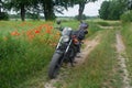 motorcycle on the roadside near the fields . Royalty Free Stock Photo