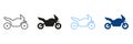 Motorcycle, Scooter And Motorcycle Line And Silhouette Signs. Set Of Color Icons Of Motorcycle, Sport Bike. Collection Royalty Free Stock Photo