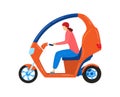 Motorcycle, scooter for woman transportation, vector illustration. Female character drive vehicle, flat girl ride