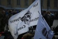 Background photo: biker flags close up