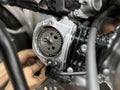 motorcycle service engine repair close up. Maintenance of motorcycle engine.