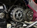 motorcycle service engine repair close up. Maintenance of motorcycle engine.