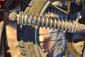 Motorcycle shock absorber close up, spring mechanism Royalty Free Stock Photo