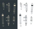 Motorcycle shock absorbers drawing Set Royalty Free Stock Photo