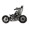 Motorcycle. Side view. Hand drawn classic chopper bike in engraving style. Vintage illustration isolated on white Royalty Free Stock Photo