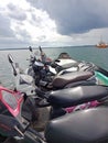 Motorcycle on a small boat sailing from Balikpapan City to Penajam, Indonesia